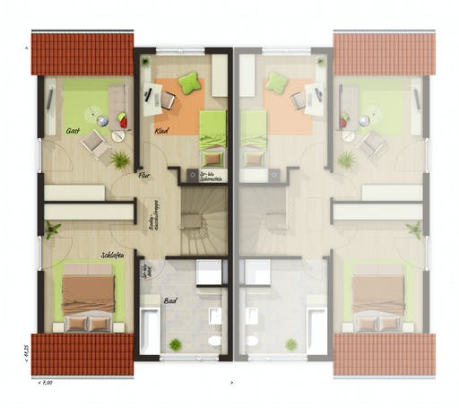 Massivhaus DH Duett 125 von Town & Country Haus Deutschland Schlüsselfertig ab 213170€, Satteldach-Klassiker Grundriss 2