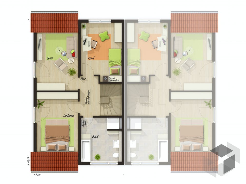 DH Duett 125 von Town & Country Haus Deutschland Grundriss