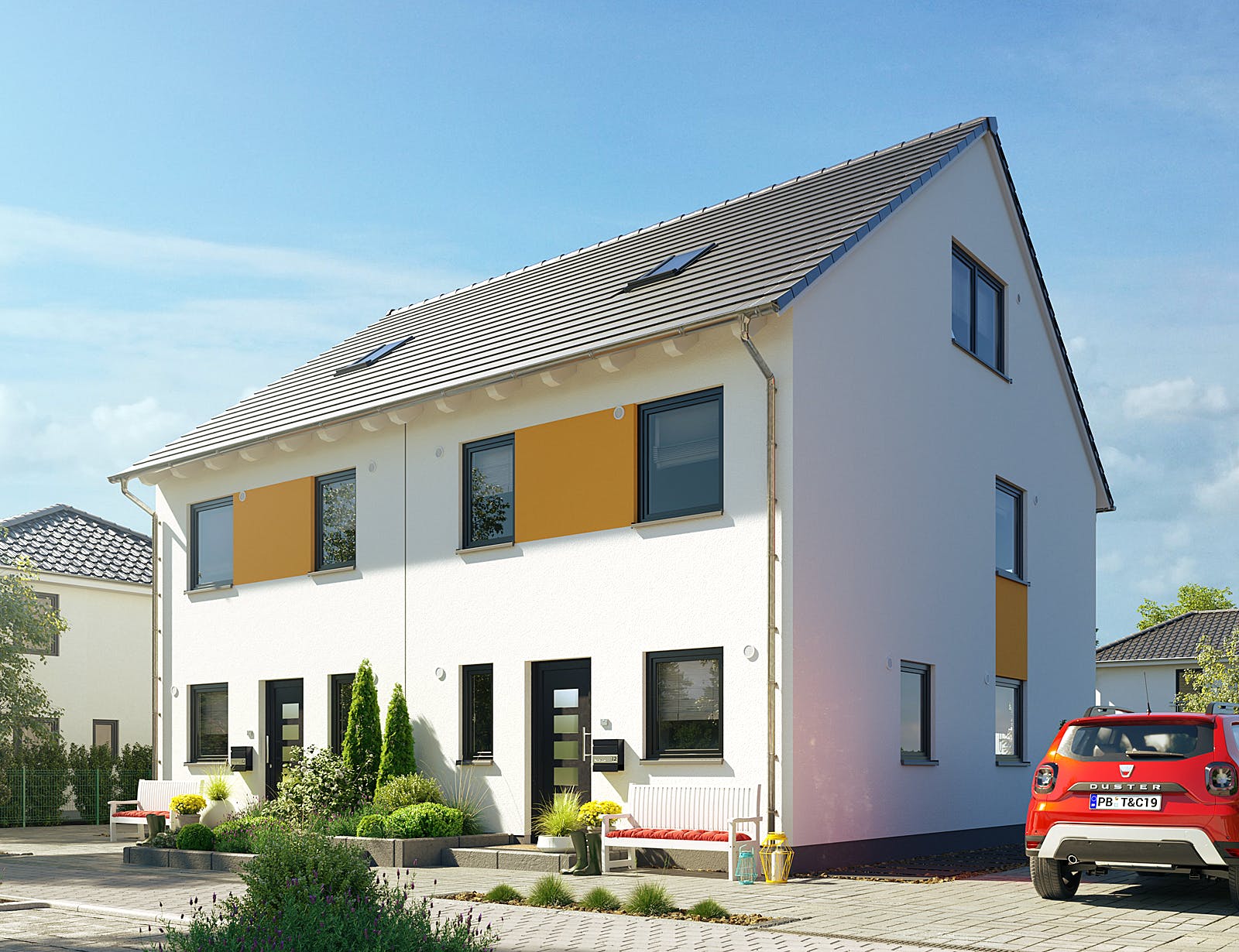 Massivhaus DH Mainz 128 von Town & Country Haus Deutschland Schlüsselfertig ab 235750€, Satteldach-Klassiker Außenansicht 2