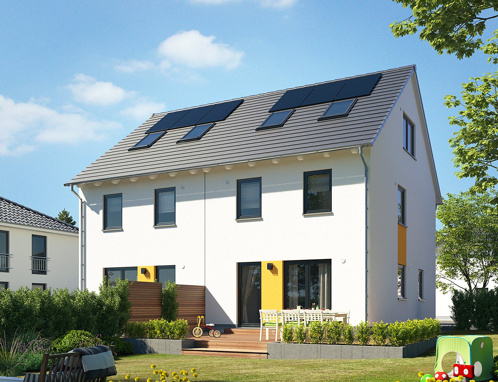 Massivhaus DH Mainz 128 von Town & Country Haus Deutschland Schlüsselfertig ab 235750€, Satteldach-Klassiker Außenansicht 1