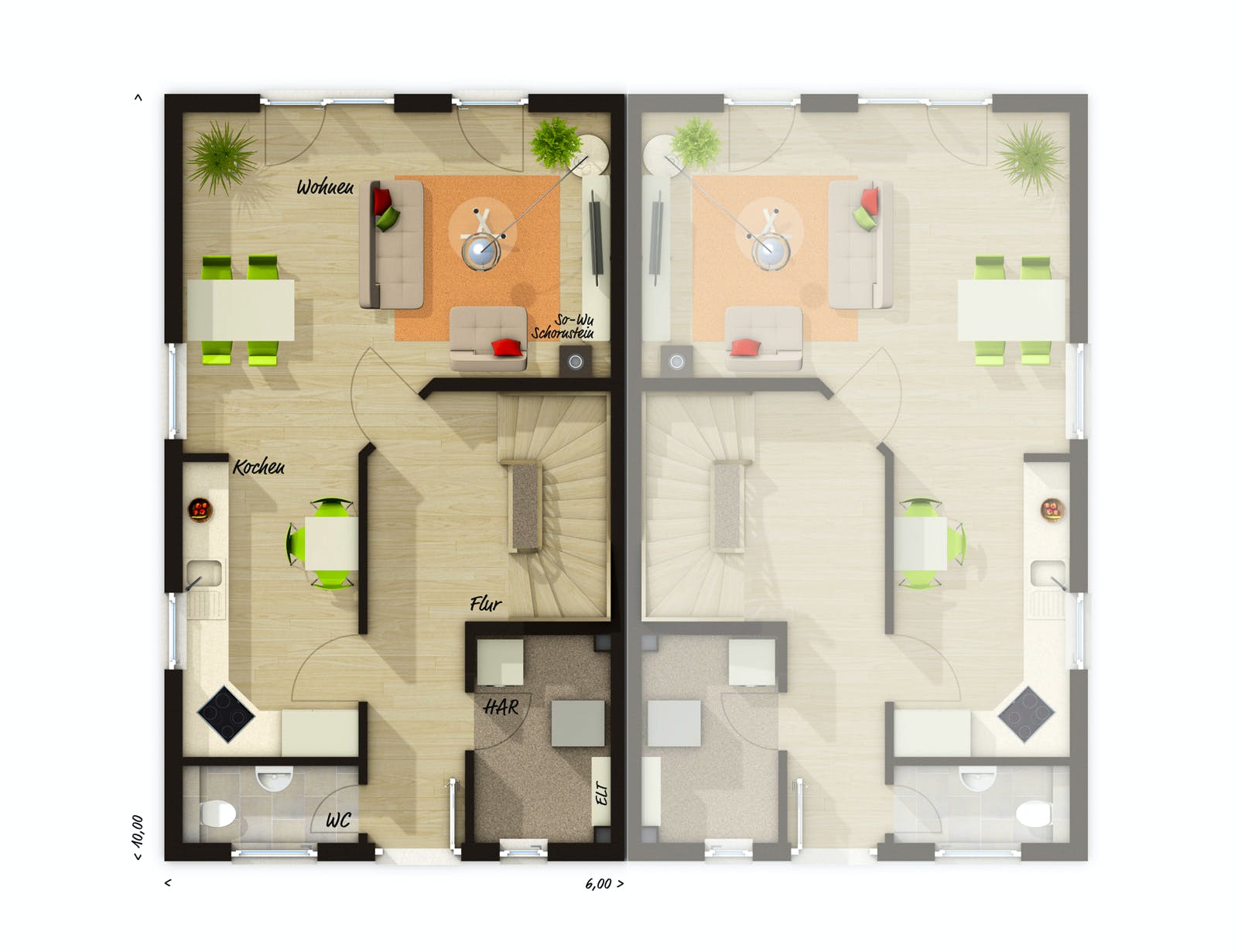 Massivhaus DH Mainz 128 von Town & Country Haus Deutschland Schlüsselfertig ab 235750€, Satteldach-Klassiker Grundriss 1