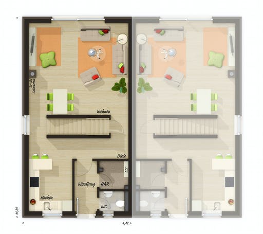 Massivhaus DH Mainz 128 modern mit Dachterrasse von Town & Country Haus Deutschland Schlüsselfertig ab 280340€, Grundriss 2