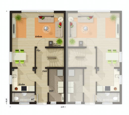 Massivhaus DH Mainz 128 Modern (inactive) von Town & Country Haus Deutschland Schlüsselfertig ab 225820€, Grundriss 1