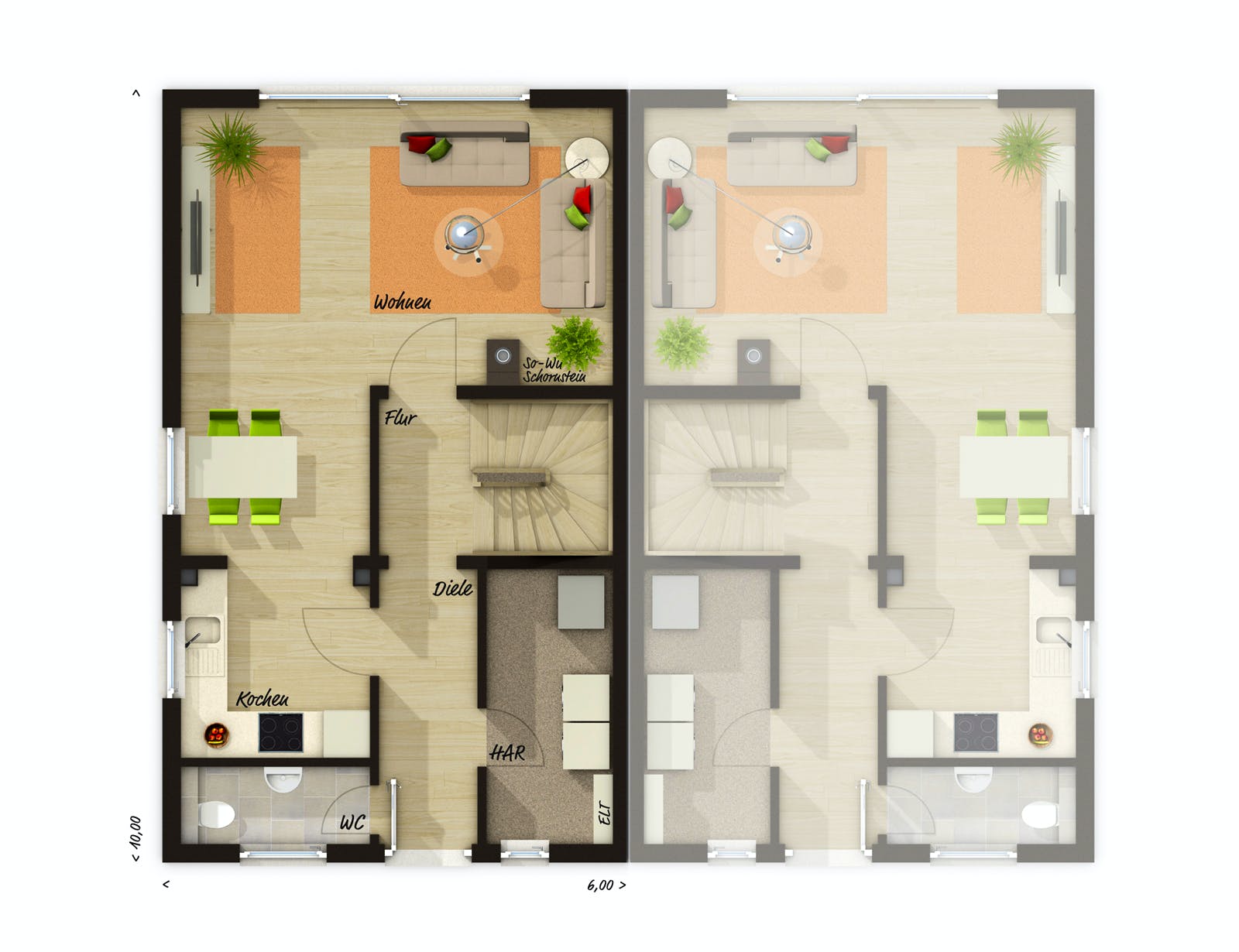 Massivhaus DH Mainz 128 Modern (inactive) von Town & Country Haus Deutschland Schlüsselfertig ab 205290€, Grundriss 1