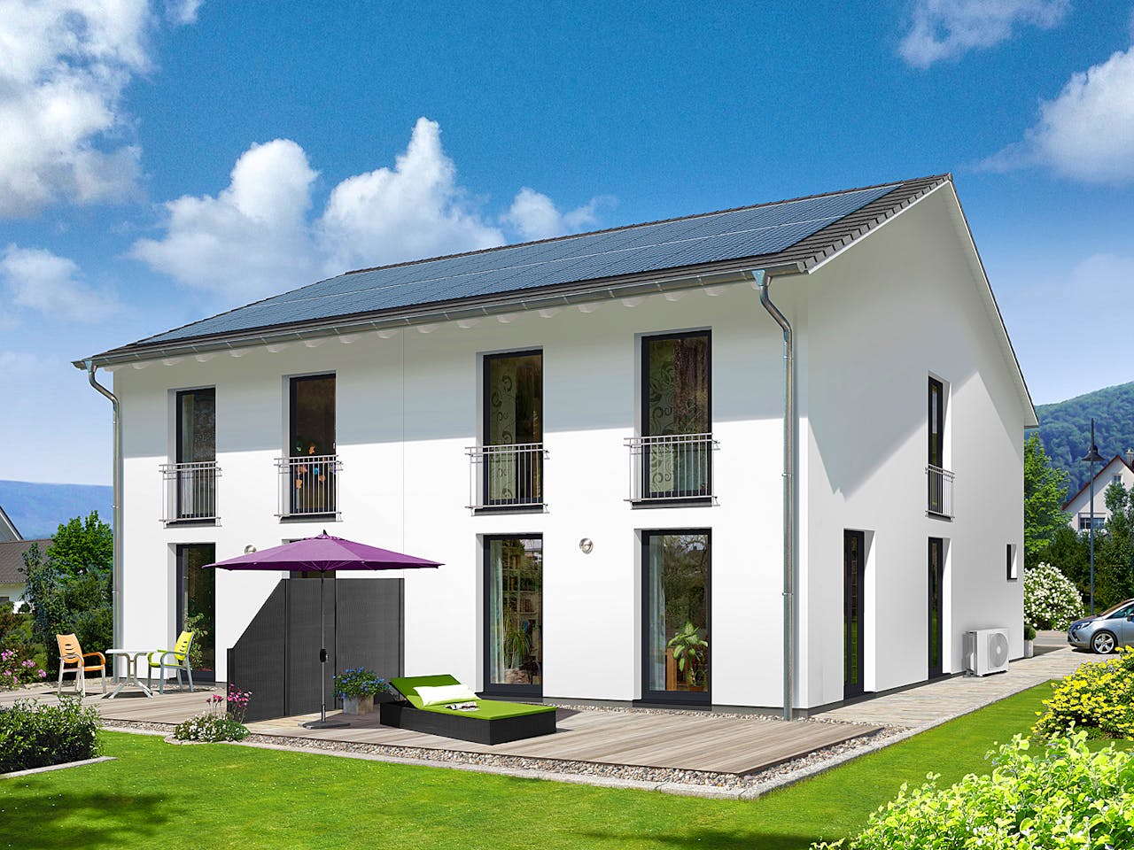 Massivhaus DH Aura 125 von Town & Country Haus Deutschland Schlüsselfertig ab 243690€, Satteldach-Klassiker Außenansicht 1