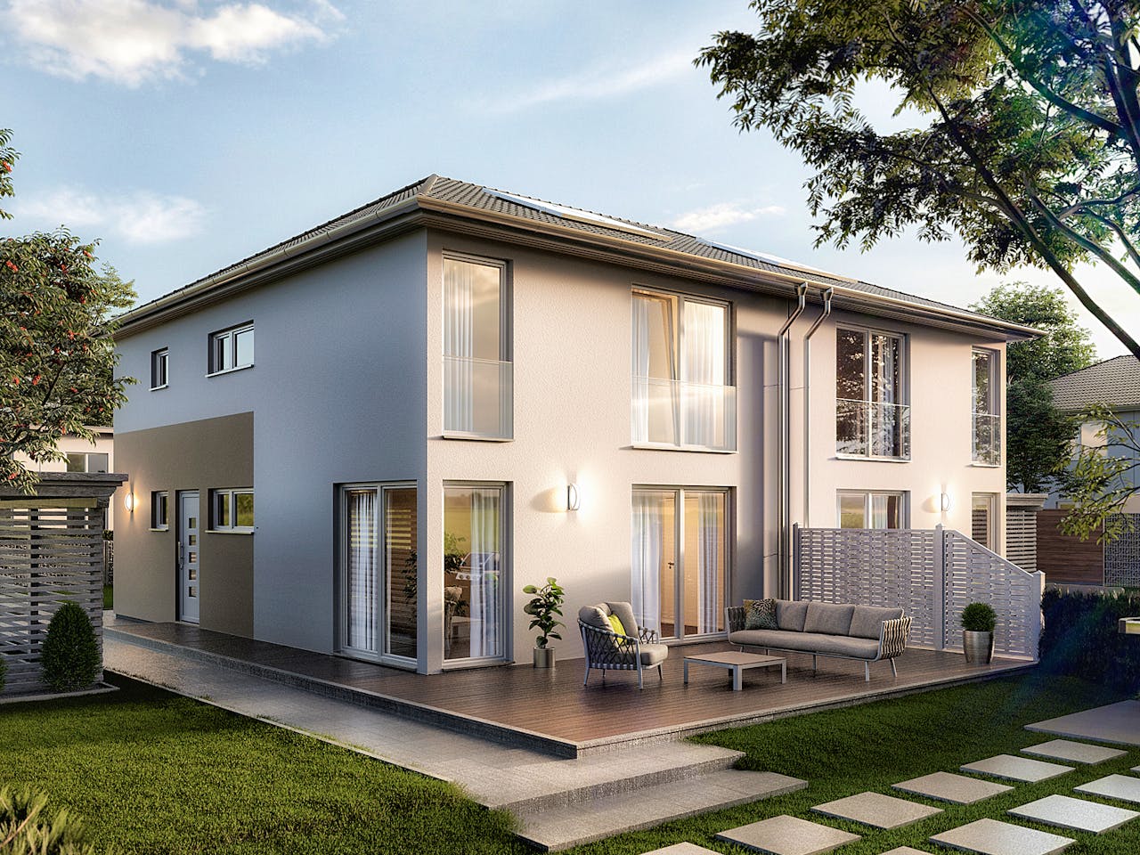 Massivhaus DH Aura 136 von Town & Country Haus Deutschland Schlüsselfertig ab 259990€, Stadtvilla Außenansicht 1