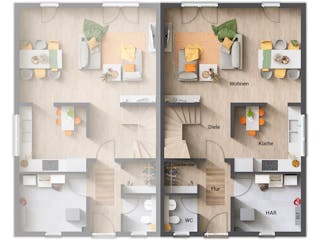 Massivhaus DH Duett 125 von Town & Country Haus Deutschland Schlüsselfertig ab 235490€, Satteldach-Klassiker Grundriss 1