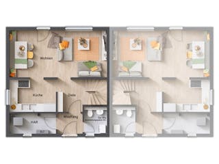 Massivhaus FürDich Doppelhaus von Town & Country Haus Deutschland Schlüsselfertig ab 177390€, Grundriss 1