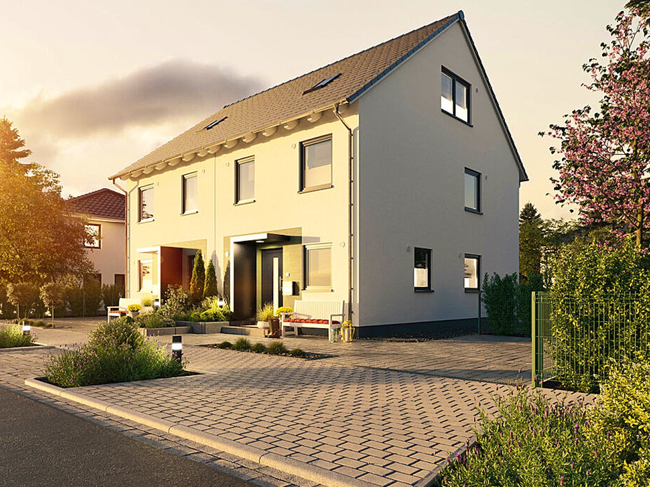 Massivhaus DH Mainz 128 von Town & Country Haus Deutschland Schlüsselfertig ab 242390€, Satteldach-Klassiker Außenansicht 1