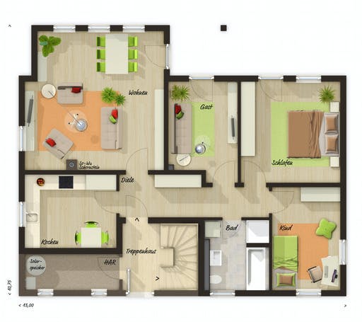 Massivhaus Domizil 192 von Town & Country Haus Deutschland Schlüsselfertig ab 330550€, Satteldach-Klassiker Grundriss 1