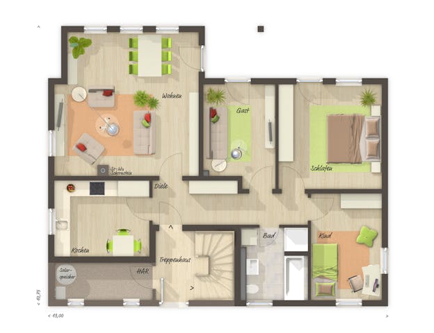 Grundriss Zweifamilienhaus: Wohnung im Erdgeschoss