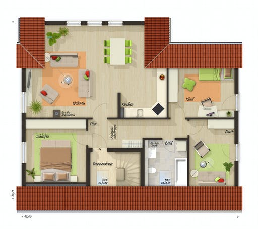 Massivhaus Domizil 192 von Town & Country Haus Deutschland Schlüsselfertig ab 330550€, Satteldach-Klassiker Grundriss 2