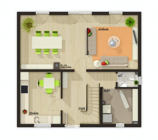 Massivhaus Flair 110 von Town & Country Haus Deutschland Schlüsselfertig ab 192010€, Satteldach-Klassiker Grundriss 1