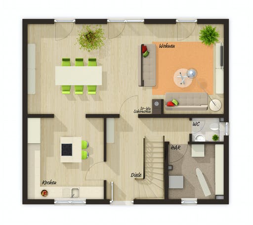 Massivhaus Flair 125 von Town & Country Haus Deutschland Schlüsselfertig ab 213050€, Satteldach-Klassiker Grundriss 1