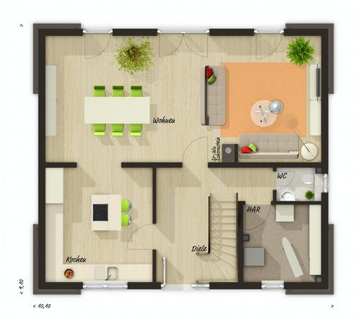 Massivhaus Flair 130 von Town & Country Haus Deutschland Schlüsselfertig ab 226840€, Satteldach-Klassiker Grundriss 1