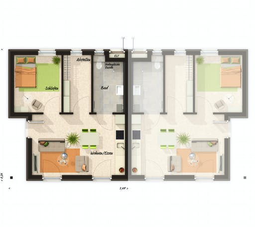 Town & Country - Glückswelthaus Duo Bungalow 45 Floorplan 1