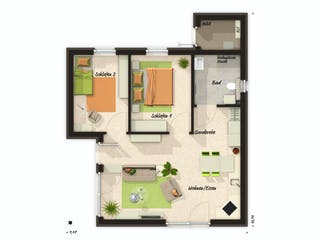 Massivhaus Glückswelthaus Bungalow 61 von Town & Country Haus Deutschland Schlüsselfertig ab 166400€, Bungalow Grundriss 1