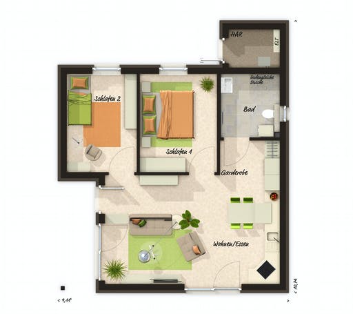 Town & Country - Glückswelthaus Bungalow 61 Floorplan 1