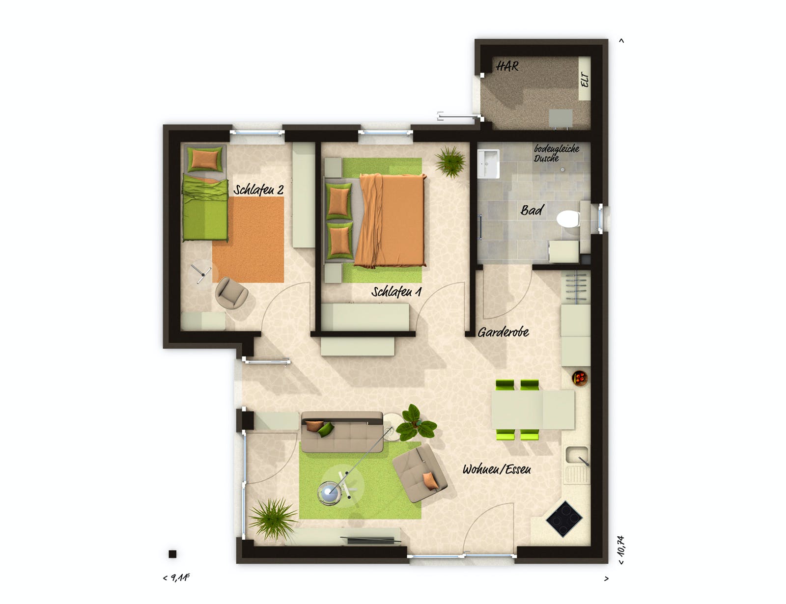 Massivhaus Glückswelthaus Bungalow 61 (inactive) von Town & Country Haus Deutschland Schlüsselfertig ab 166400€, Grundriss 1