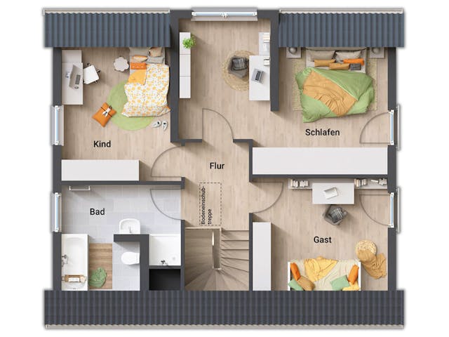 Massivhaus Lichthaus 121 von Town & Country Haus Deutschland Schlüsselfertig ab 236850€, Satteldach-Klassiker Grundriss 2