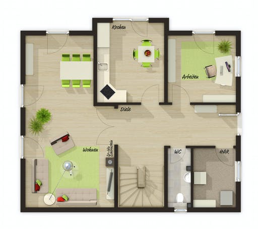 Massivhaus Lichthaus 152 von Town & Country Haus Deutschland Schlüsselfertig ab 248660€, Satteldach-Klassiker Grundriss 1