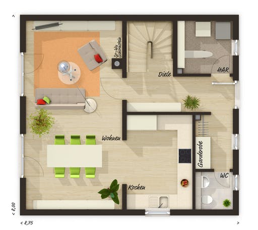 Massivhaus Raumwunder 100 von Town & Country Haus Deutschland Schlüsselfertig ab 185010€, Satteldach-Klassiker Grundriss 1