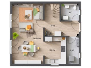 Massivhaus Raumwunder 100 von Town & Country Haus Deutschland Schlüsselfertig ab 204350€, Satteldach-Klassiker Grundriss 1