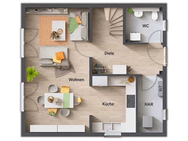 Massivhaus Raumwunder 100 von Town & Country Haus Deutschland Schlüsselfertig ab 204350€, Satteldach-Klassiker Grundriss 1