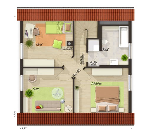 Massivhaus Raumwunder 100 von Town & Country Haus Deutschland Schlüsselfertig ab 185010€, Satteldach-Klassiker Grundriss 2