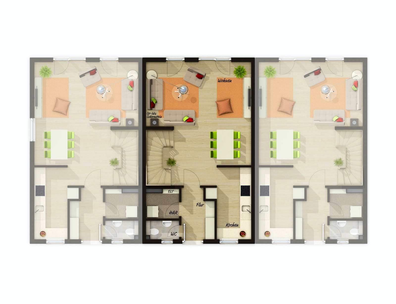 Massivhaus Mainz 128 Reihenmittelhaus von Town & Country Haus Deutschland Schlüsselfertig ab 232600€, Grundriss 1