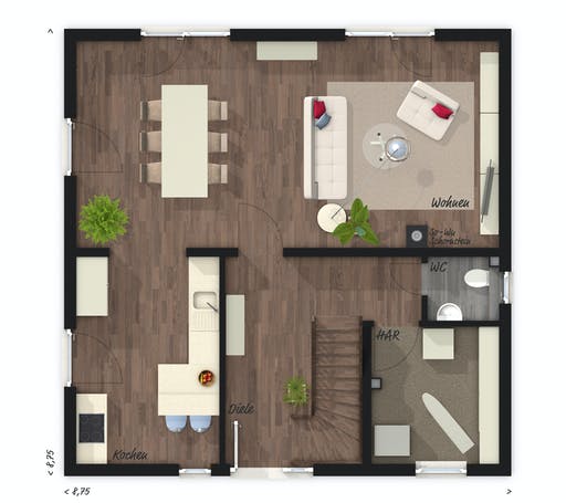 Massivhaus Stadthaus Flair 124 ZD von Town & Country Haus Deutschland Schlüsselfertig ab 213250€, Stadtvilla Grundriss 1
