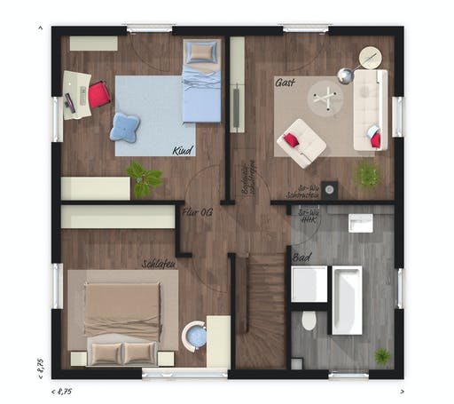 Massivhaus Stadthaus Flair 124 ZD von Town & Country Haus Deutschland Schlüsselfertig ab 213250€, Stadtvilla Grundriss 2