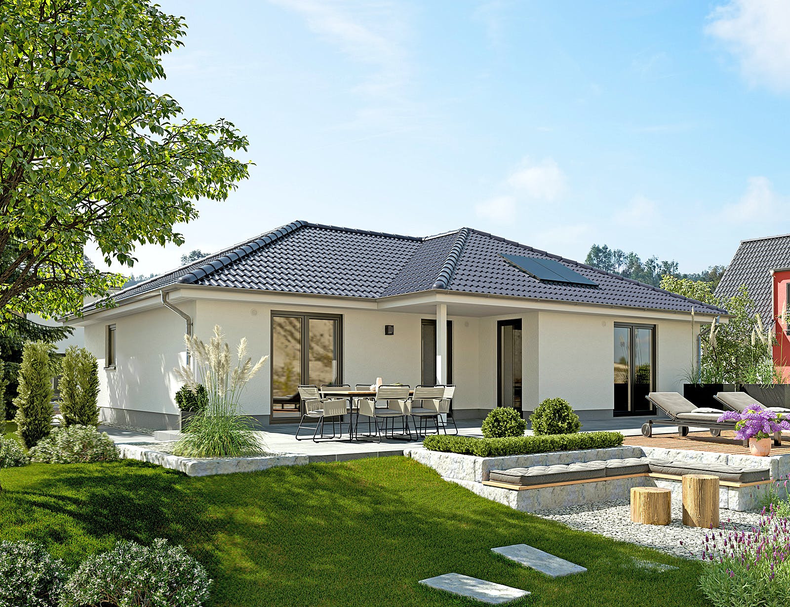 Massivhaus Winkelbungalow 108 von Town & Country Haus Deutschland Schlüsselfertig ab 217050€, Bungalow Außenansicht 1
