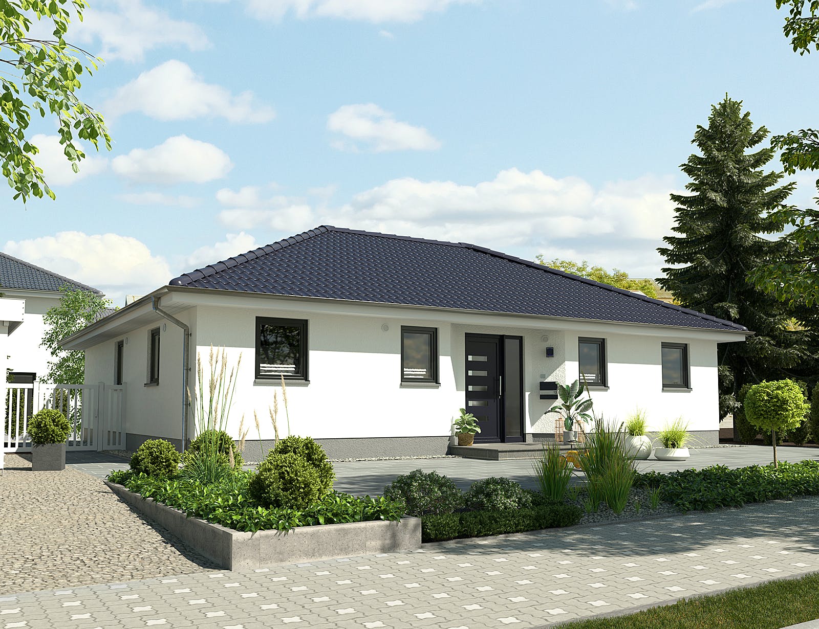 Massivhaus Winkelbungalow 108 von Town & Country Haus Deutschland Schlüsselfertig ab 217050€, Bungalow Außenansicht 2
