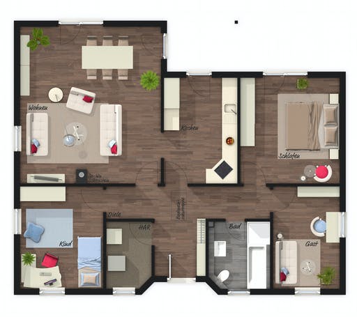 Massivhaus Winkelbungalow 108 von Town & Country Haus Deutschland Schlüsselfertig ab 200150€, Bungalow Grundriss 1