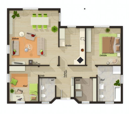 Massivhaus Winkelbungalow 108 von Town & Country Haus Deutschland Schlüsselfertig ab 200150€, Bungalow Grundriss 2