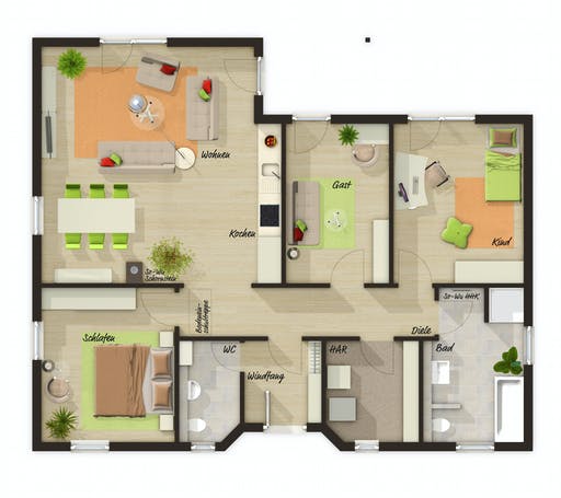 Massivhaus Winkelbungalow 108 von Town & Country Haus Deutschland Schlüsselfertig ab 200150€, Bungalow Grundriss 3