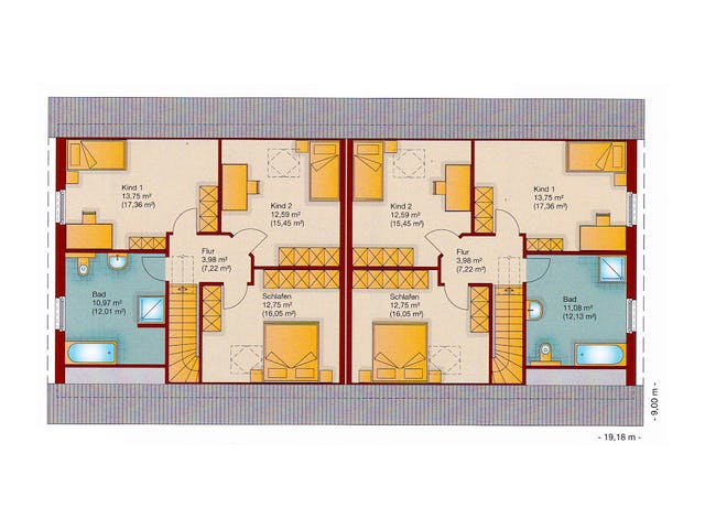 Massivhaus Doppelhaus 140-1 von Team Massivhaus Schlüsselfertig ab 169900€, Satteldach-Klassiker Grundriss 2