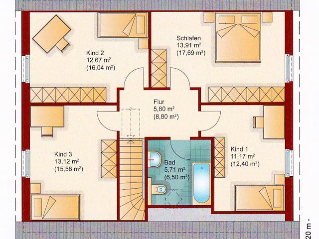 Massivhaus Familienhaus 160 von Team Massivhaus Schlüsselfertig ab 185400€, Satteldach-Klassiker Grundriss 2