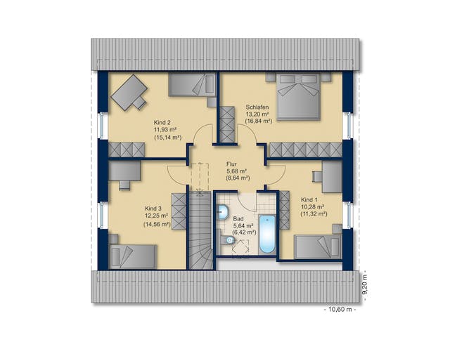 Massivhaus Familienhaus 160 von Team Massivhaus Schlüsselfertig ab 228900€, Satteldach-Klassiker Grundriss 2