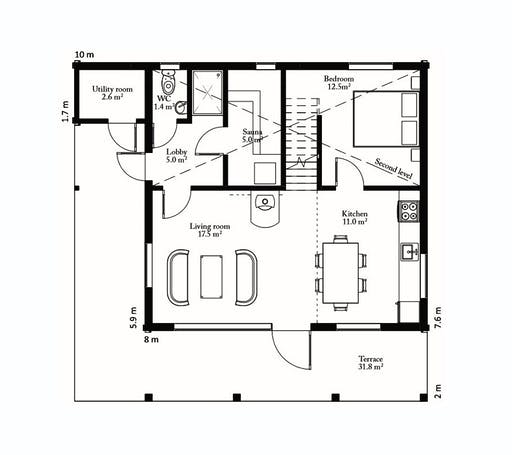 Blockhaus Brixen von Thule Blockhaus Bausatzhaus ab 143860€, Blockhaus Grundriss 1