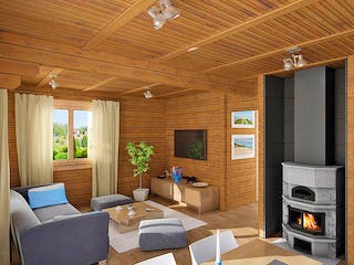 Blockhaus Fjord Premium von Thule Blockhaus Bausatzhaus ab 76220€, Blockhaus Innenansicht 1