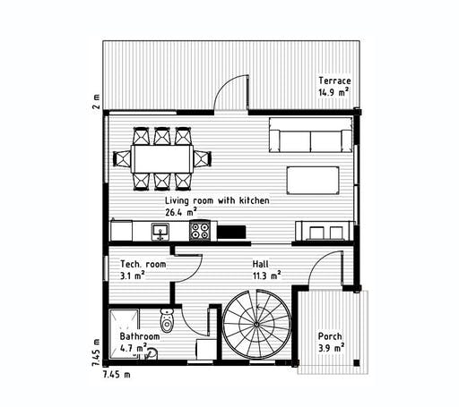 Blockhaus Kitzbühel von Thule Blockhaus Bausatzhaus ab 152050€, Blockhaus Grundriss 1