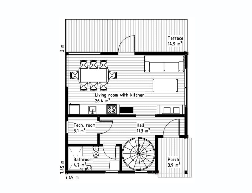 Blockhaus Kitzbühel von Thule Blockhaus Bausatzhaus ab 152050€, Blockhaus Grundriss 1