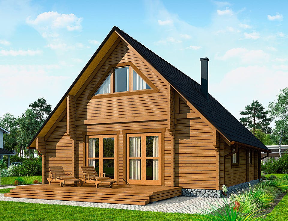Blockhaus Norwegen mit Carport von Thule Blockhaus Bausatzhaus ab 114730€, Blockhaus Außenansicht 1