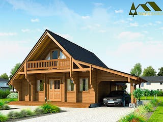 Blockhaus Norwegen mit Carport von Thule Blockhaus Bausatzhaus ab 114730€, Blockhaus Außenansicht 2