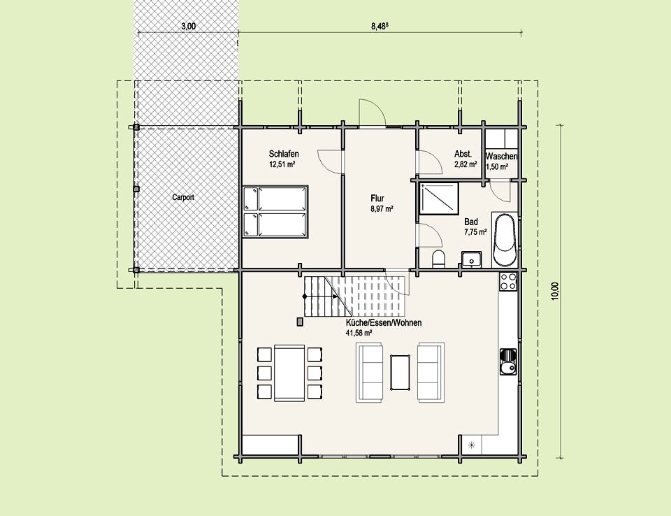 Blockhaus Norwegen mit Carport von Thule Blockhaus Bausatzhaus ab 114730€, Blockhaus Grundriss 1