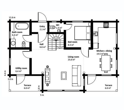 Blockhaus Sölden von Thule Blockhaus Bausatzhaus ab 178500€, Blockhaus Grundriss 1