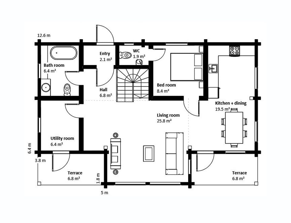 Blockhaus Sölden von Thule Blockhaus Bausatzhaus ab 178500€, Blockhaus Grundriss 1