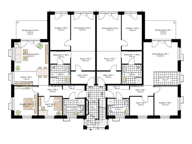 Massivhaus Mehrfamilienhaus mit 8 WE von BauService Timm, Satteldach-Klassiker Grundriss 1 Massivhaus Mehrfamilienhaus mit 8 WE von BauService Timm, Satteldach-Klassiker Grundriss 1
